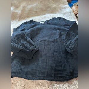 target Universal Thread Black Relaxed Blouse with Smocked 3/4 Sleeves S